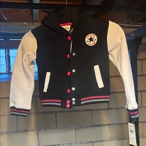 Converse Black and White Hoodie Jacket with Pink Accents
